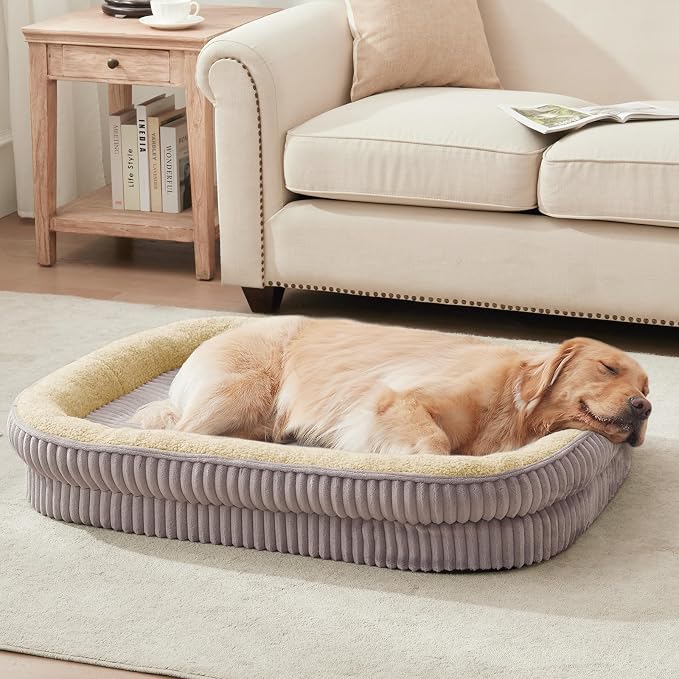DEBANG HOME Orthopedic Dog Bed for Medium, Large Dogs Breeds, High Density Egg Crate Foam Dog Sofa Beds with Four Sided Bolster,Oval Kennel Bed, Pet Couch Bed,Removable Washable Cover&amp; Non-Slip Bottom