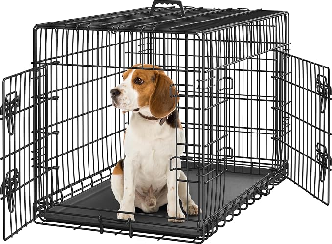Yaheetech 36in Double Door Metal Dog Crate w/Divider for Puppy Indoor Use | Heavy-duty Sturdy Metal Frame, Easy Assemble, Fold Up for Travel, Removable Tray, Ideal for Puppies, Small to Medium Dogs