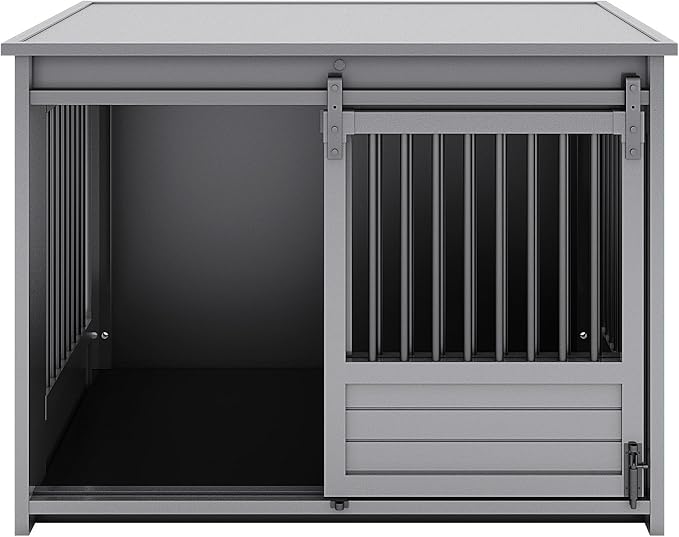 New Age Pet® ECOFLEX® Large Barn Door Dog Dog Crate, Grey | Doubles as an end table; sliding barn door; furniture-style indoor kennel for medium &amp; large dogs