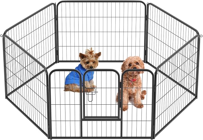BestPet | Dog Playpen | 24", 6 Panels | Heavy Duty Metal Pet Exercise Pen | Indoor/Outdoor Fence Panels | Rust-Resistant, Removable, Tool-Free Setup | Anti-Skid, Expandable Design