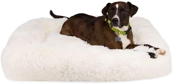 EveryYay by Petco Faux Fur Rectangle Dog Bed, 39" L X 29" W X 8" H, Cream