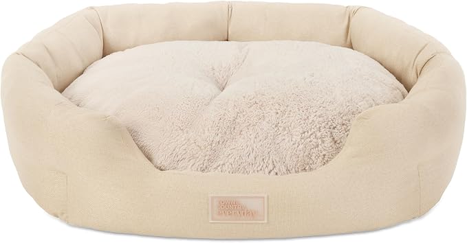 Town & Country Everyday CuddleTown Faux Linen Comfy Cozy Cuddler Pet Bed, Supportive & Calming Egg Crate Foam, Non-Slip Bottom, Machine Washable Cover, Beige, Medium 28"x26"x8"