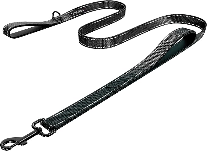 LIEVUIKEN Dog Leash 5ft Long,Double Handle Dog Leash for Control Training | Heavy Duty Dog Leads with Traffic Padded Handles, Reflective Leashes for Small Medium Large Dogs(5ft, Black)