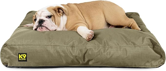 K9 Ballistics Tough Rectangle Pillow Dog Bed, Medium, Sage Green | Durable, Removable Washable Cover, Soft Shredded Foam Mattress Made in the USA, M: 33" x 27"