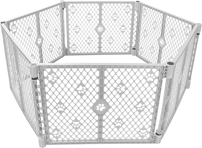 MYPET 6-Panel Paws Petyard, Gray Dog Playpen, Durable &amp; UV-Resistant Puppy Playpen, Indoor/Outdoor Portable Dog Pen, Adjustable for Your Pet's Comfort, Friendly Design for Happy Pets