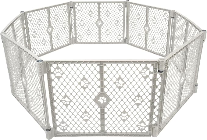 MyPet 8-Panel Paws Petyard, Gray Dog Playpen, Durable &amp; UV-Resistant Puppy Playpen, Indoor/Outdoor Portable Dog Pen, Adjustable for Your Pet's Comfort, Friendly Design for Happy Pets