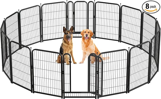 Petorldog Metal Dog Playpen 40in H 16 Panels Heavy Duty Dog Fence | Heavy-Duty Panels, Tool-Free Assembly, Flexible Layouts, Camping and RV Use, Large Medium and Small Dogs, Black-Silver