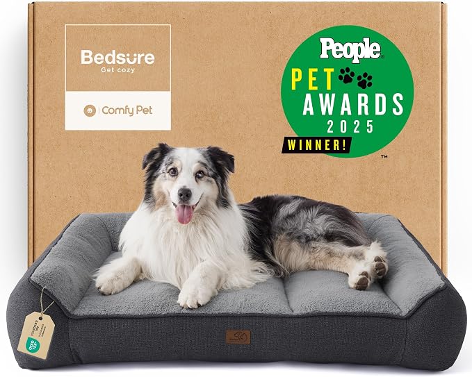 Bedsure SupportMax® Extra Thick Orthopedic XL Dog Beds Large Sized Dog | People PET AWARDS, 42" Supportive Couch for Senior Dogs, 100% Removable Washable Cover, Big Comfy Pet Sofa with Sherpa, Grey