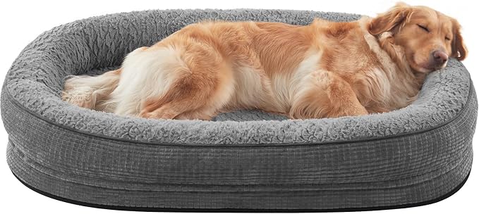 JOEJOY XL Orthopedic Dog Bed for Large Dogs, 360° Oval Bolster, 42" | Egg-Crate Memory Foam Pet Couch Bed with Bolster Sides, Waterproof Lining, Removable Washable Cover &amp; Non-Slip Bottom, Grey
