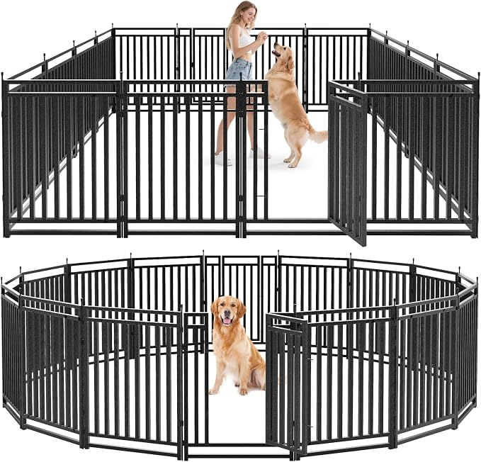Petorldog Dog Fence Outdoor for Yard Dog Playpen Indoor 40" Height 16 Panels Portable Puppy Playpen Dog Kennel for RV Camping(Black-Silver)