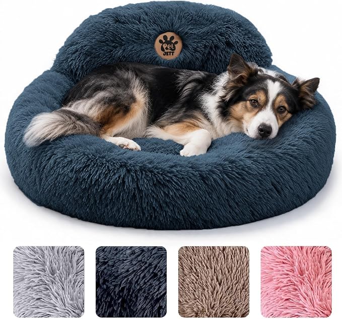 Calming Dog Bed Medium Size Dog - 30'' Donut Bed, Washable Dog Bed - Soft | Anti-Slip & Super Soft Fluffy Plush Round Dog Bed, Anti-Anxiety Premium Comfort Pet Bed, Fits Dogs Upto 45 lbs - Dark Gray