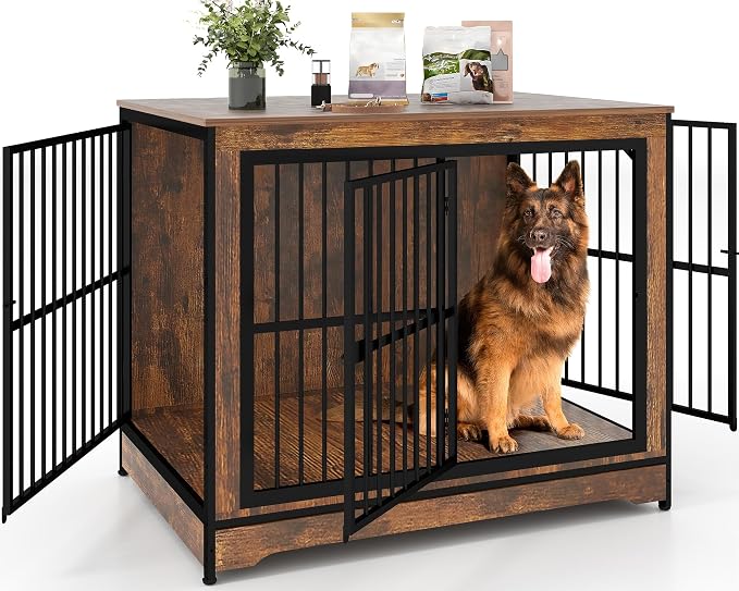 Yafylly 42 Inch Dog Crate Furniture, Stackable/Combinable Wooden Dog Crate | Heavy Duty Dog Crate Furniture for Medium Large Dogs with 3 Doors, Furniture Style Dog Kennel End Table