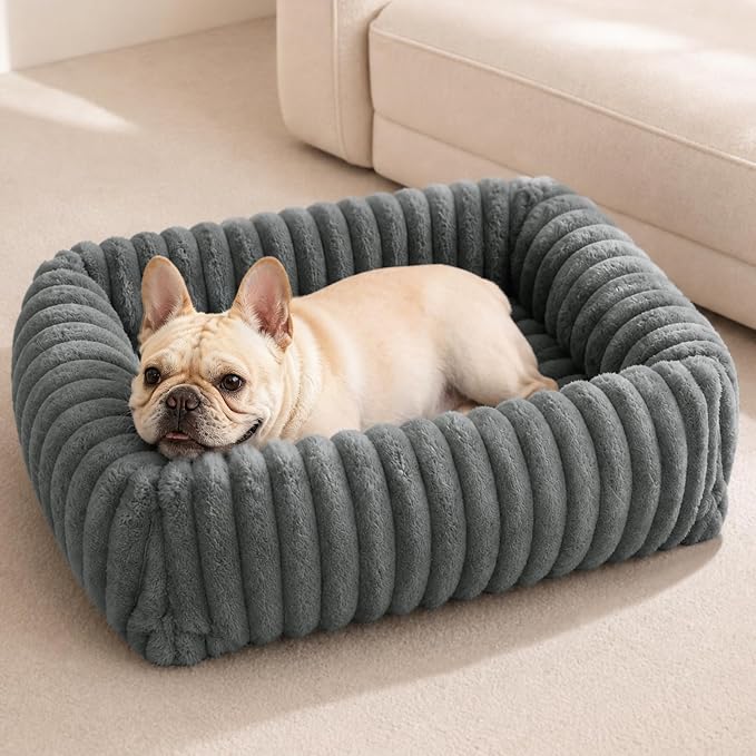 FURTIME Washable Dog Bed for Small Dogs, Cat Beds for Indoor Cats, 20" | Soft Puppy Bed, Orthopedic Rectangle Calming Corduroy Pet Beds with Removable Cover, Non-Slip Bottom, Grey, Up to 10Lb