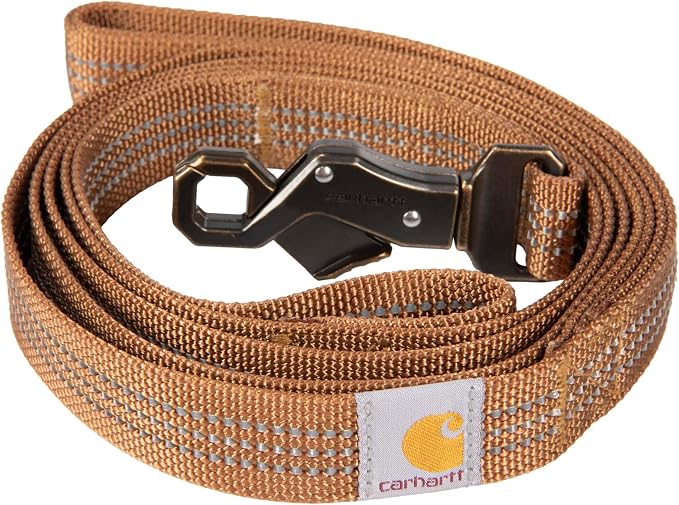Carhartt Nylon Dual Handle Dog Leash Carhartt Brown L | Durable Nylon Webbing Fabric with Secure Metal Trigger Claw Clasp