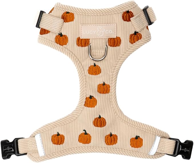 Lucy & Co. Oh My Gourd Corduroy No-Pull Dog Harness, L | No-pull dog harness with front & back leash clips; adjustable Corduroy fit for comfortable walks.