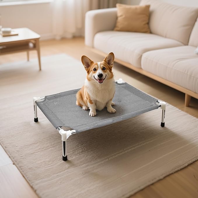 Makerfire Outdoor Elevated Dog Bed, Dog Cots Beds for Small Dogs, Indoor &amp; Outdoor Cooling Raised Pet Bed with Skid-Resistant Feet, Breathable Mesh Fabric (26''L x 19.5''W x 6.4" H)