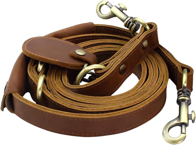 Jack&Chris Heavy Duty Leather Dog Leash, Genuine Leather Dog Leash with Padded Handle & Tracker Holder, Durable Lead for Small Medium Large Dogs Walking Running Hiking, Brown