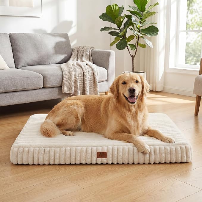 Orthopedic Dog Bed for Large Dog, Waterproof Washable Pet Bed for Crate | Non-Slip Bottom and Egg-Crate Foam with Removable Washable Cover Crate Bed,Cream,36"x27"x3"