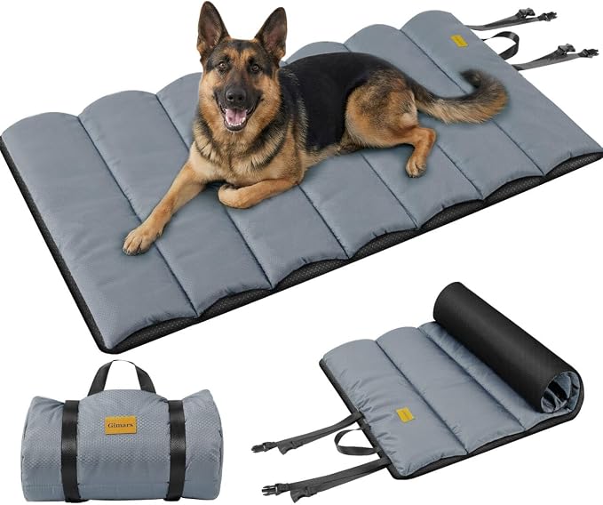 Gimars Upgraded Thickened XL Outdoor Dog Bed with Waterproof Film, Easy to Roll Up with Buckle, Large Travel Pet Bed for Large &amp; Extra Large Dog, Portable, Foldable, Washable for Camping,Traveling