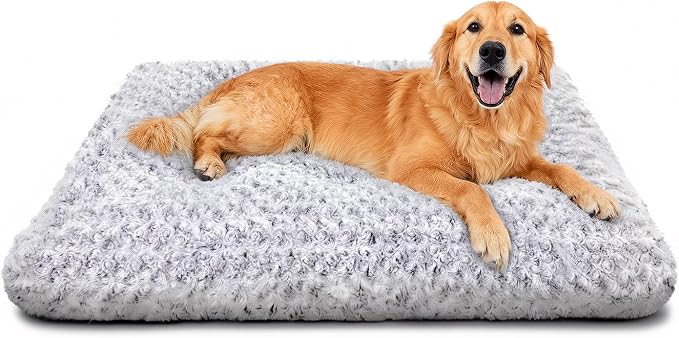 Dog Bed Large Size, Plush Washable Pet Bed Mat, Dog Crate Bed 35"x23", Gray | Deluxe Plush Soft & Comfy Kennel Pad, Anti-Slip Bottom,Deep Sleeping Mat for Large/Medium Dogs, Machine Washable (XL, Gray)
