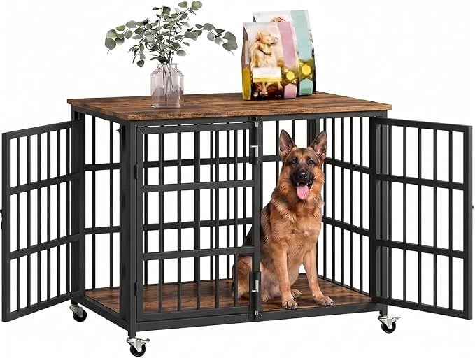 KOKOTANGS 48" Dog Crate Furniture, Heavy Duty Dog Kennel Indoor for Large Dogs, Escape-Proof and Chew-Proof Wooden Dog Cage for high Anxiety Dog, Decorate House as TV Stand, End Table, Black
