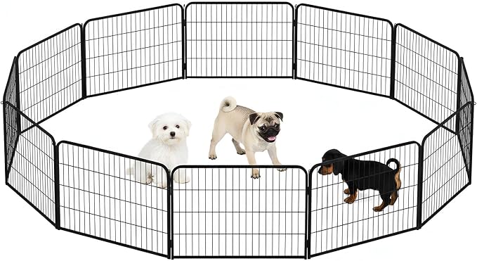 BestPet | Dog Playpen | 24", 12 Panels | Heavy Duty Metal Pet Exercise Pen | No Door | Indoor/Outdoor Fence Panels | Rust-Resistant, Removable, Tool-Free Setup | Anti-Skid, Expandable Design