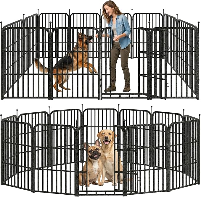 HomniTacX Metal Dog Playpen 40" 12 Panels for Medium Large Dogs, Indoor Outdoor Exercise Pen for Yard RV Camping, Thickened Steel Tube, Gravity Lock &amp; Ball Head Iron Rods