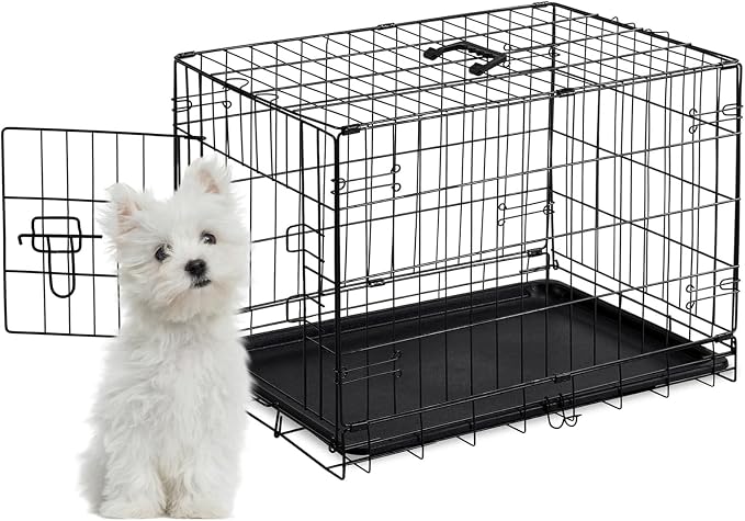 Aidoly Dog Crate - Single Door 30 Inch Portable Puppy Dog Cage, Metal Wire Pet Kennel with Secure Lock, Leak-Proof Pan Tray, Foldable Design for Dogs Pets Indoor Training and Outdoor Trave