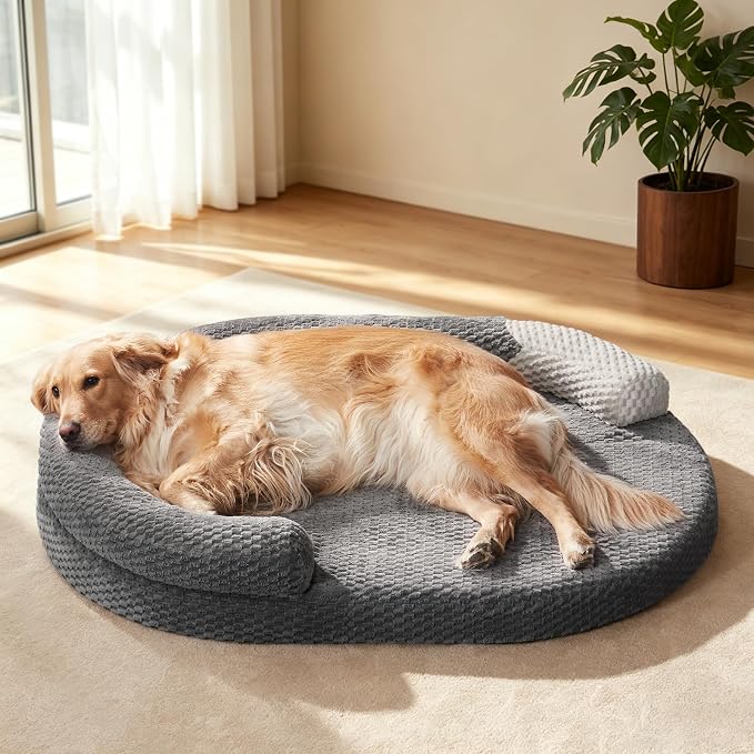 JOEJOY Orthopedic Large Dog Bed for Senior Dogs up to 70 lbs, 42''x32'' | Removable Washable Cover, Soft Cmofy Waterproof Oval Pet Bed, Supportive Egg-Crate Foam &amp; Bolster Sides, Dark Grey