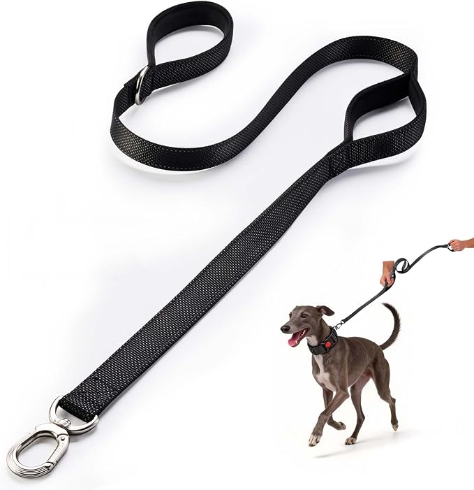 Heavy Duty Dog Leash with Easy Lock Metal Clip, Reflective, Padded Handle - Durable 4ft Walking Training Black Leash for Large, Medium, Small Dogs, Jogging, Hiking, and Outdoor Use