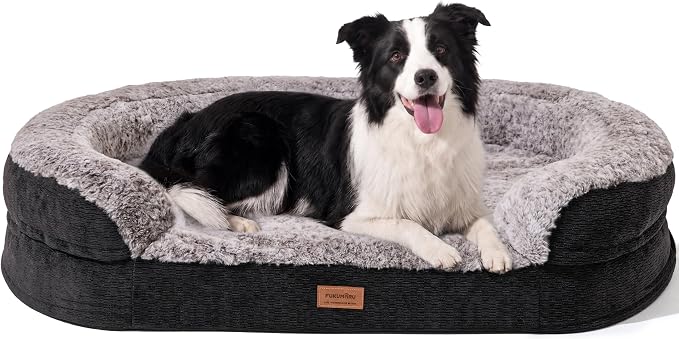 FUKUMARU Large Dog Bed, Thickened Orthopedic Sofa Bed, Waterproof &amp;Washable | Soft Plush Faux Fur, Heavy Duty 4" Extra-Thick Egg-Crate Foam, Washable Cover, Claming Dog Couch for Medium to Large Dogs