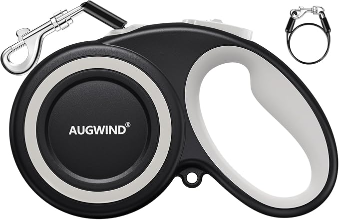 Retractable Dog Leash with Stainless Steel Anti-Chew Cable for Small & Medium Dogs up to 50 lbs | 16 ft Strong Nylon Reflective Tape | Quick Lock System (Medium, White)