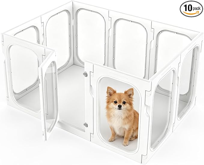 Olurrsia Clear Puppy Playpen Indoor, Transparent Puppy Pen for Small Dogs, Modular Pet Fence with Suction Cup Base, 10 Panels, 48.3" L x 32.7" W x 25.6" H