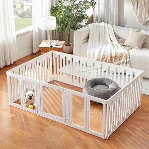 Zendova Acrylic Dog Playpen Indoor, Puppy Playpen, 24"H, White, 19 Panels | Clear-View Panels, Tool-Free Assembly, Easy-Clean Design, Customizable Layouts, Double-Lock Door for Puppies & Small Dogs