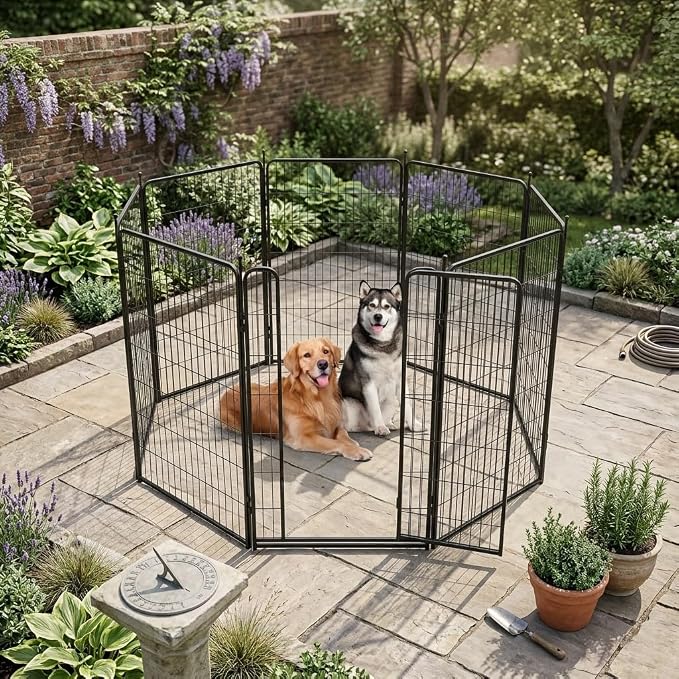 IDEALHOUSE Dog Playpen – 48" h 8-Panel Heavy Duty Metal Pet Exercise Pen for Indoor/Outdoor Use, Wide Door with Low Threshold, Portable Puppy Enclosure for RV, Camping, Garden, Yard