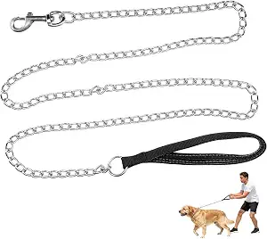 Thrgolddao Chew Proof Dog Leash, 6ft Heavy Duty Metal Chain for Large Dogs | 6 Foot Chain Dog Leash with Padded Handle, Rustproof Dog Chain for Yard Walking Training