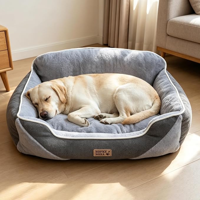 NOFKYNOXA Large Orthopedic Dog Bed, Reversible Washable Sofa Bed, Grey 35in | Removable zipper cover, reversible plush &amp; corduroy velvet, non-slip bottom, machine washable, 35"x28" large dog sofa bed