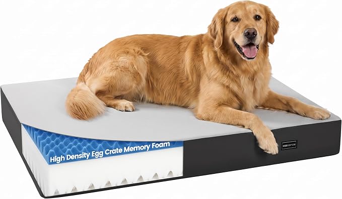 COZCIENCE Orthopedic Dog Bed for Medium Large Dogs, 4.5” Thick, Supportive Memory Foam &amp; High Density Egg Crate Foam Pet Mattress, Dual Waterproof Protection, Removable Cover, Nonskid (Grey, Large)