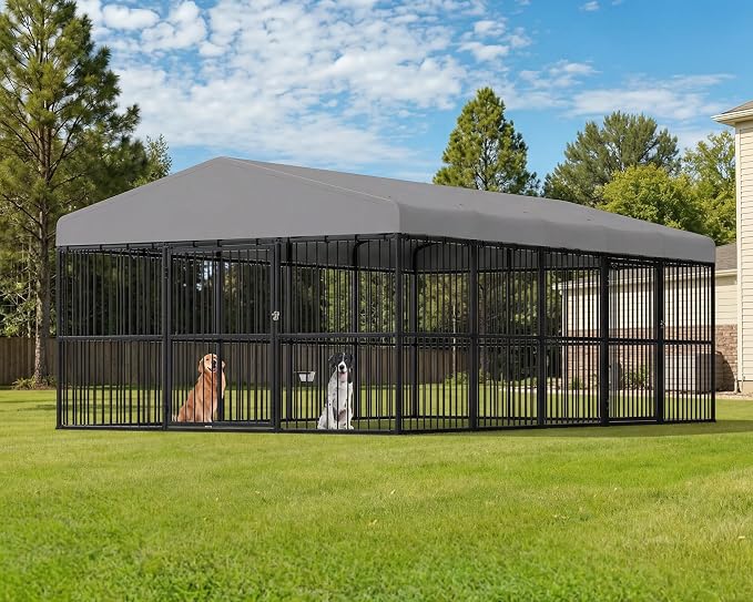 Jocisland 10X16X6.4 FT Outdoor Dog Kennel, 2 Doors, Waterproof Roof | Heavy-Duty Steel Frame, Reinforced Mesh Panels & Secure Latch Design Help Create A Stable Outdoor Space For Dogs And Pets
