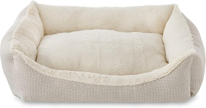 GUTGNK Medium Luxe Cuddler Pet Bed, Cream 27" x 21" Soft Plush Warm Nest Bed, Non-Slip Washable Sofa for Dogs &amp; Cats Indoor Sleeping