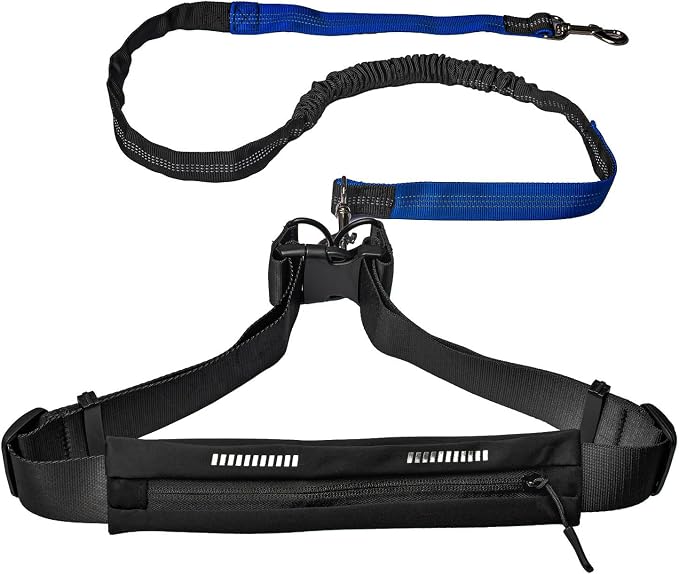 Hands Free Dog Leash with Running Belt for Walking, Running and Hiking | Integrated Zipper Pouch, Adjustable Waist Fit, Shock-Absorbing Bungee
