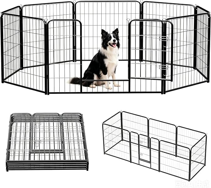 NEWBULIG Dog Playpen Indoor 8 Panels 32 Inch, Metal Outdoor Dog Fence Pen | Heavy Duty Metal Exercise Pen, Foldable Portable, RV Camping, Yard Garden, Small Medium Dogs Pet Pen