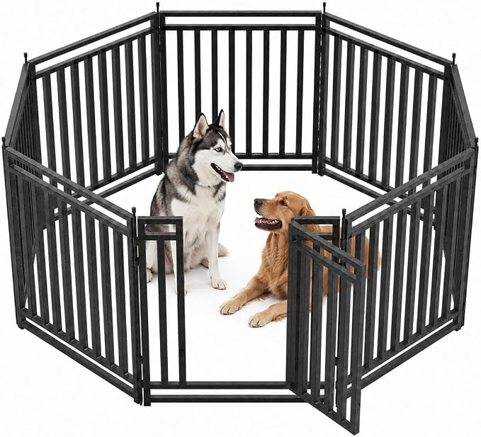 Petorldog 40" H 8-Panel Metal Dog Playpen for Yard &amp; RV, Black Silver | Sturdy portable metal dog fence for indoor and outdoor use in yards, patios, RVs, camping areas and more