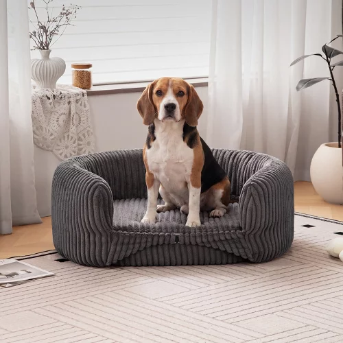 ATJafurn 32.6" Orthopedic Corduroy Dog Couch Bed With High Backrest For Dogs Up To 70lbs
