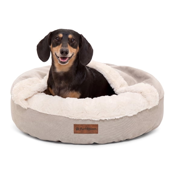 FurHaven Hooded Donut Calming Pet Bed for Small Dogs & Cats