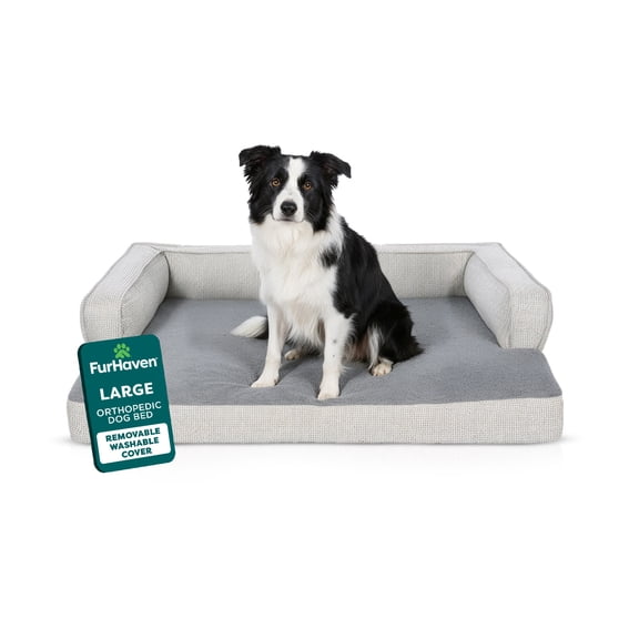 FurHaven Pet Products Plush & Decor Check Orthopedic Comfy Couch Pet Bed for Dogs & Cats - Gray