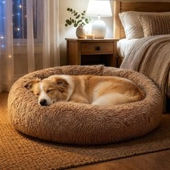 LFC PETS Calming Waterproof Donut Memory Foam Cuddler Bolster Dog & Cat Bed with Removable Washable Cover
