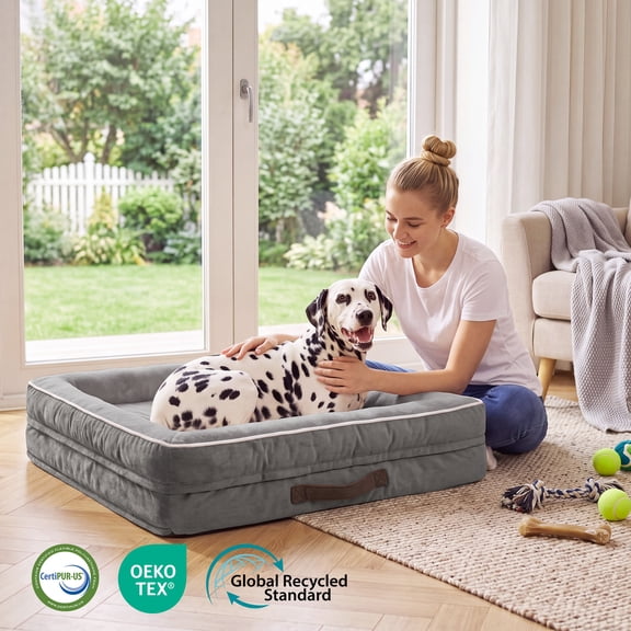 Orthopedic Dog Bed Large Waterproof Pet Sofa Bed Four-Sided Bolster Cushion Dog Couch with Removable Washable Cover