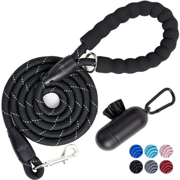 GORILLA GRIP Reflective Rope Dog Leash with Waste Bag Dispenser