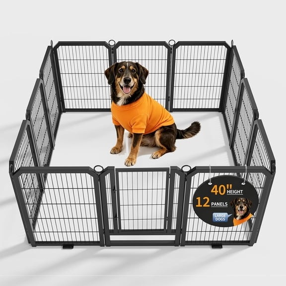 40 In Dog Playpen 12 Panel Foldable Metal Pet Exercise Pen with Gate for Large Dogs